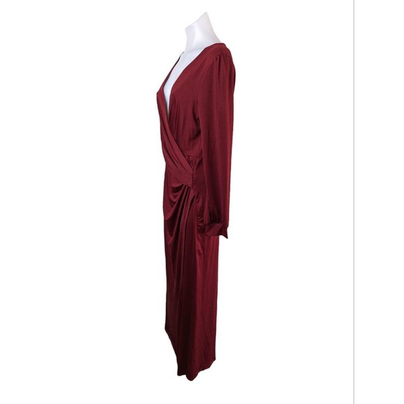 Baltic Born Maxi Dress Size Large Wine Red Boho Faux Wrap Long Sleeve V Neck A8 - Picture 5 of 13